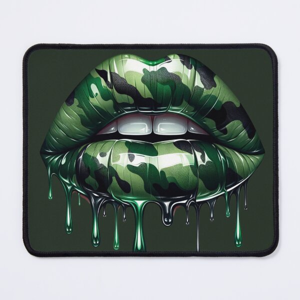 Item preview, Green Camo Lips – Glossy Dripping Camouflage Lip Art designed and sold by Margival.