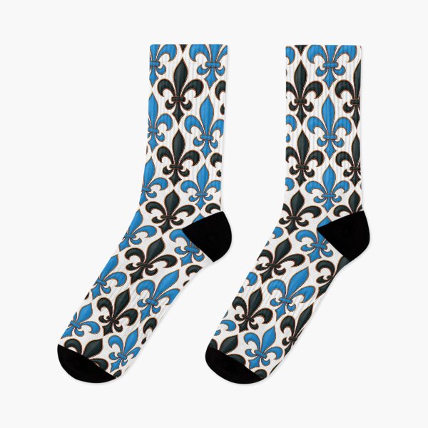 Item preview, Blue Black Damask Fleur-de-lis Pattern - White  designed and sold by PatternTitan.