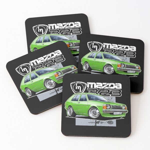 Item preview, Mazda 323 RWD Green Hatchback Illustration (Dark Background) designed and sold by Petrolhead T-Shirts and Art.