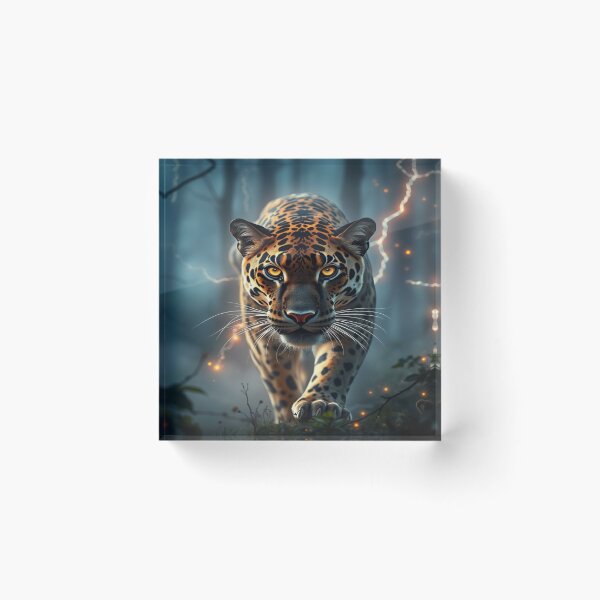 Item preview, Leopard in Lightning Mist – Glowing Eyes, Forest Power, foggy paths full of excitement and magic designed and sold by FotoworldEdel.