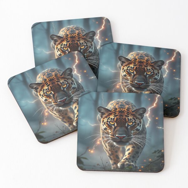 Item preview, Leopard in Lightning Mist – Glowing Eyes, Forest Power, foggy paths full of excitement and magic designed and sold by FotoworldEdel.