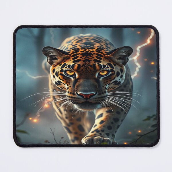 Item preview, Leopard in Lightning Mist – Glowing Eyes, Forest Power, foggy paths full of excitement and magic designed and sold by FotoworldEdel.