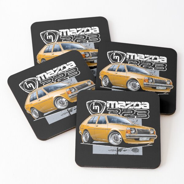 Item preview, Mazda 323 RWD Orange Hatchback Illustration (Dark Background) designed and sold by Petrolhead T-Shirts and Art.