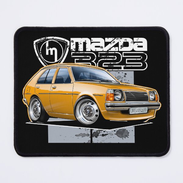 Item preview, Mazda 323 RWD Orange Hatchback Illustration (Dark Background) designed and sold by Petrolhead T-Shirts and Art.