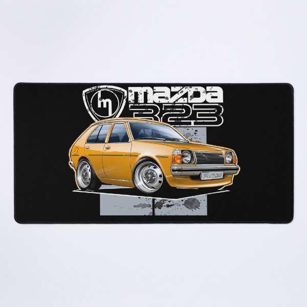 Item preview, Mazda 323 RWD Orange Hatchback Illustration (Dark Background) designed and sold by Petrolhead T-Shirts and Art.