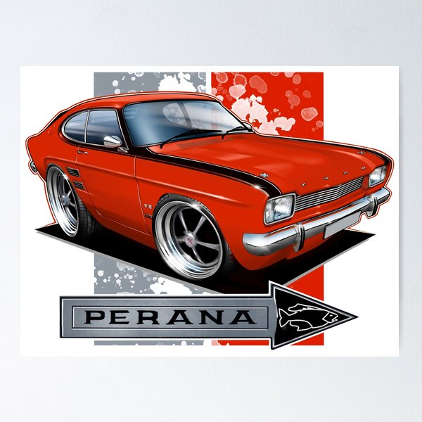 Item preview, Ford Capri Perana Cartoon Illustration Red – Classic Muscle Car Art designed and sold by Petrolhead T-Shirts and Art.