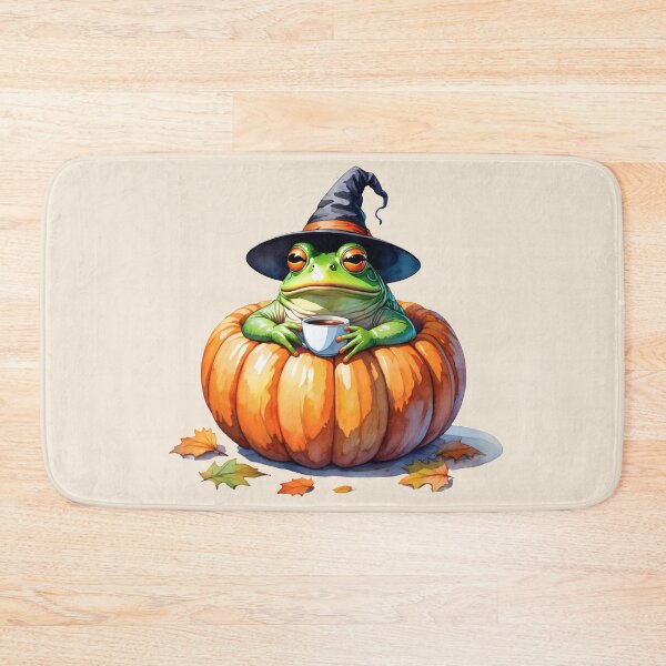 Item preview, Witch Frog in Pumpkin with Coffee | Cute Halloween Autumn Art designed and sold by Ombrya.