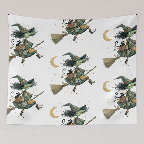 Item preview, Witch and cat upon her broom designed and sold by MendaciousMina.