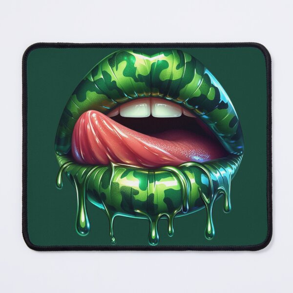 Item preview, Green Camo Lips with Tongue – Glossy Dripping Lip Art designed and sold by Margival.