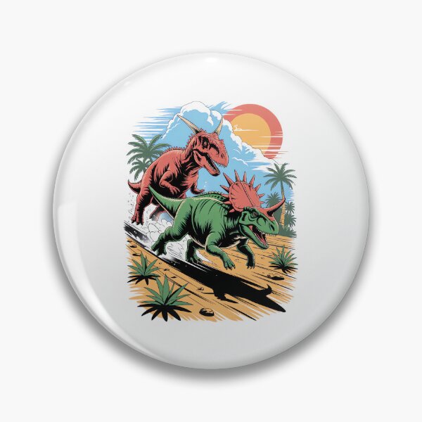 Item preview, Pachyrhinosaurus racing past a Carnotaurus designed and sold by Diesel Drinking Dinosaurs.
