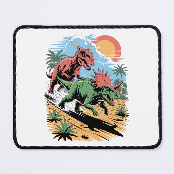 Item preview, Pachyrhinosaurus racing past a Carnotaurus designed and sold by Diesel Drinking Dinosaurs.