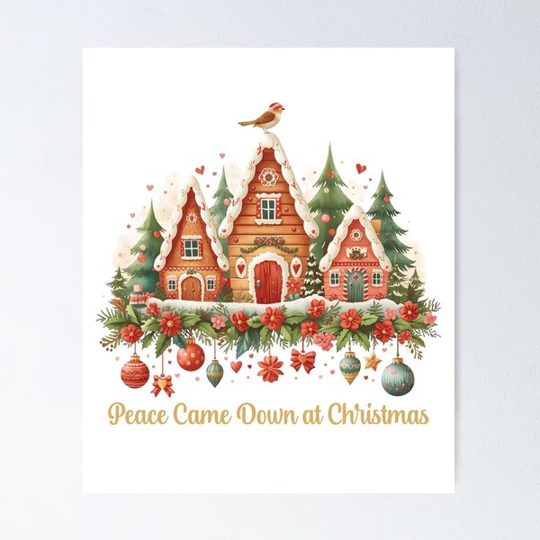 Item preview, Peace Came Down at Christmas – Christian Gingerbread House Holiday Design with Cozy Winter Village designed and sold by AmenAlways.