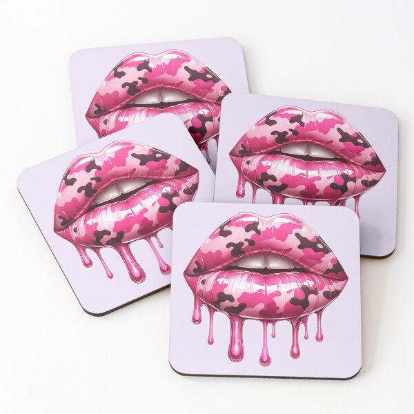 Item preview, Pink Camo Lips – Glossy Dripping Camouflage Lip Art designed and sold by Margival.