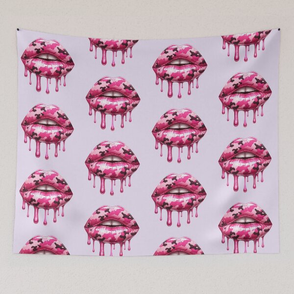 Item preview, Pink Camo Lips – Glossy Dripping Camouflage Lip Art designed and sold by Margival.