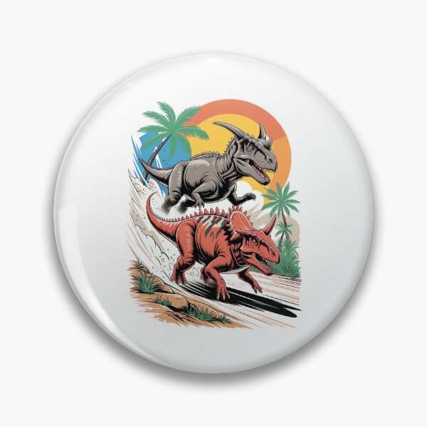 Item preview, Pachyrhinosaurus passing a Carnotaurus designed and sold by Diesel Drinking Dinosaurs.