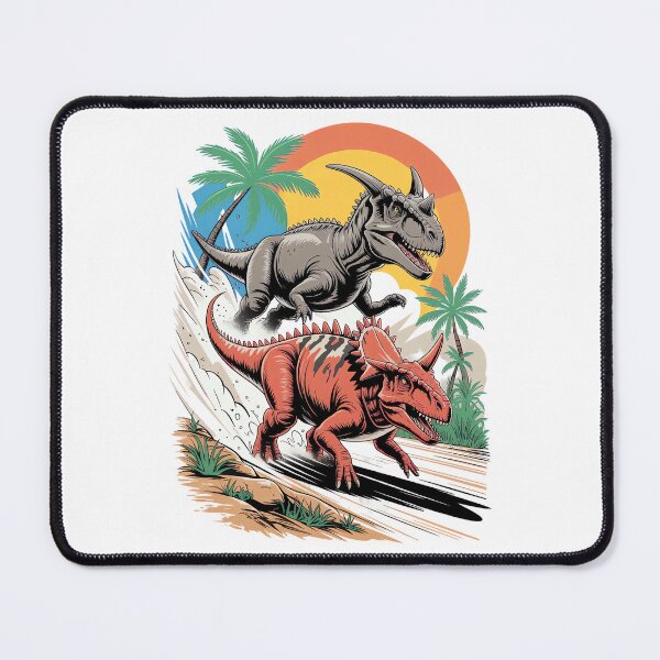 Item preview, Pachyrhinosaurus passing a Carnotaurus designed and sold by Diesel Drinking Dinosaurs.