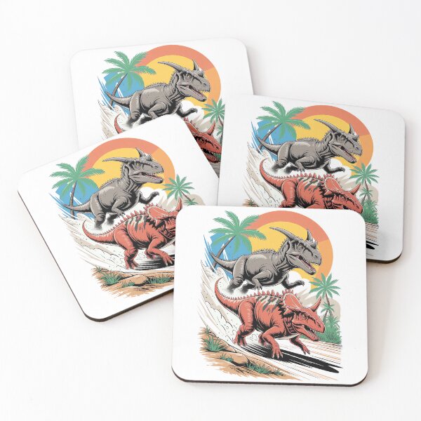 Item preview, Pachyrhinosaurus passing a Carnotaurus designed and sold by Diesel Drinking Dinosaurs.