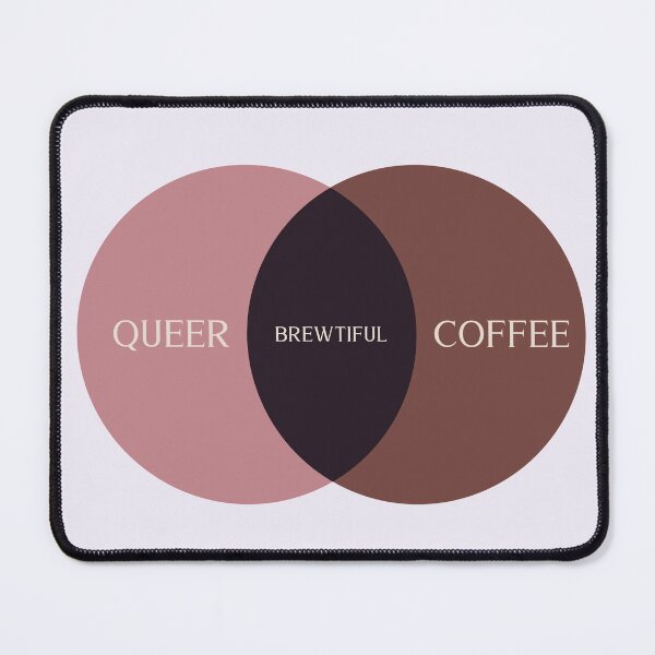 Item preview, Queer + Coffee = Brewtiful Sticker Venn Diagram designed and sold by StrictlyPride.