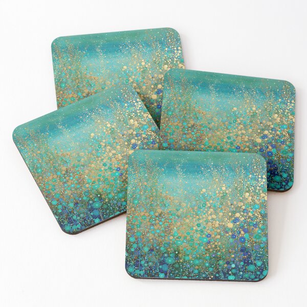 Item preview, Turquoise and Aqua with Gold and Blue Floral Abstract designed and sold by Neika Shimm Designs.