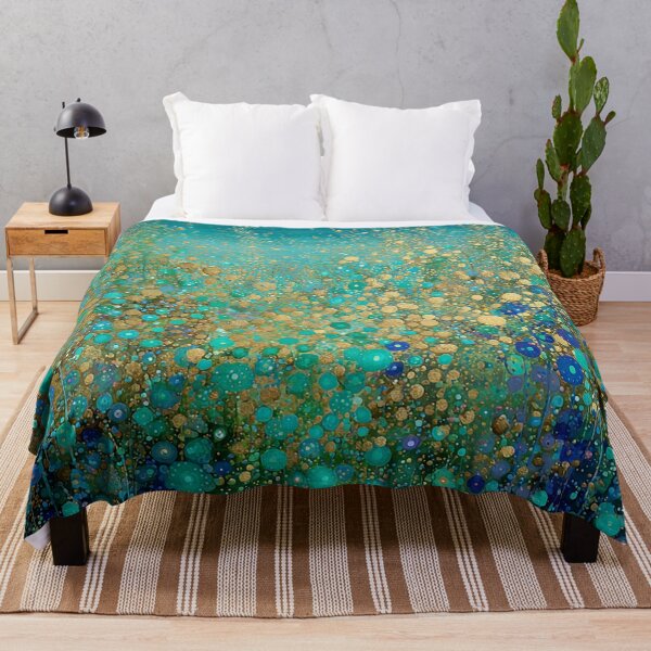 Item preview, Turquoise and Aqua with Gold and Blue Floral Abstract designed and sold by Neika Shimm Designs.