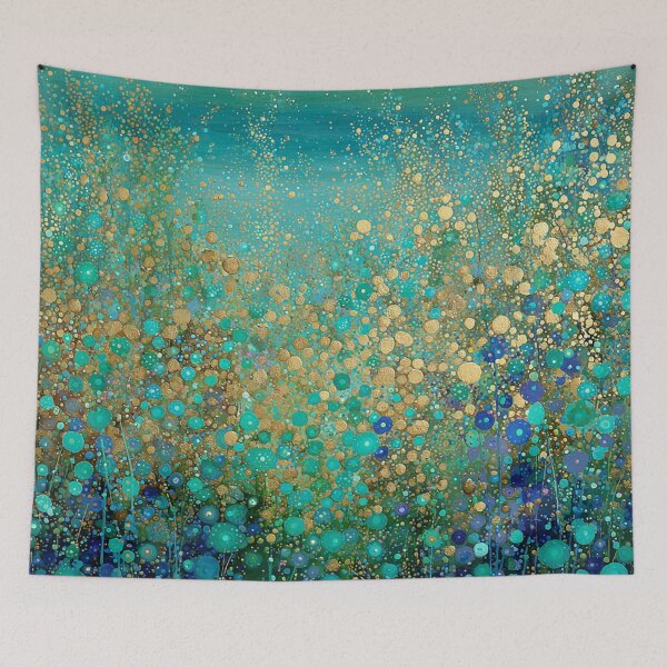 Item preview, Turquoise and Aqua with Gold and Blue Floral Abstract designed and sold by Neika Shimm Designs.
