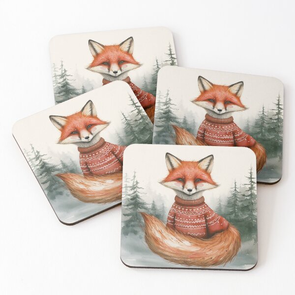 Item preview, Whimsical Fox In Sweater Against Blurred Forest Background designed and sold by WitchyGypsyCo.