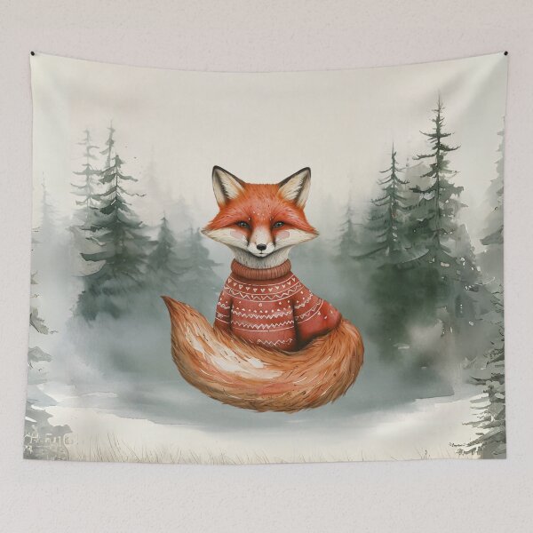 Item preview, Whimsical Fox In Sweater Against Blurred Forest Background designed and sold by WitchyGypsyCo.