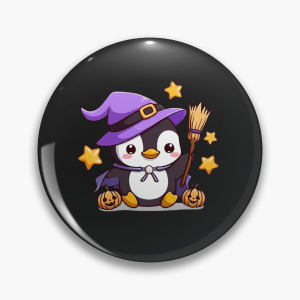 Item preview, Cute Witch Penguin Halloween Chibi Cartoon | Kawaii Penguin with Witch Hat, Cape, Broom & Pumpkins designed and sold by ColorSplash123.