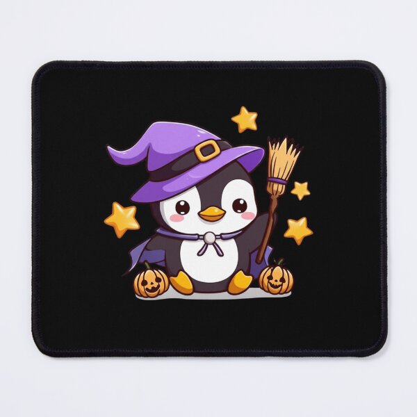 Item preview, Cute Witch Penguin Halloween Chibi Cartoon | Kawaii Penguin with Witch Hat, Cape, Broom & Pumpkins designed and sold by ColorSplash123.