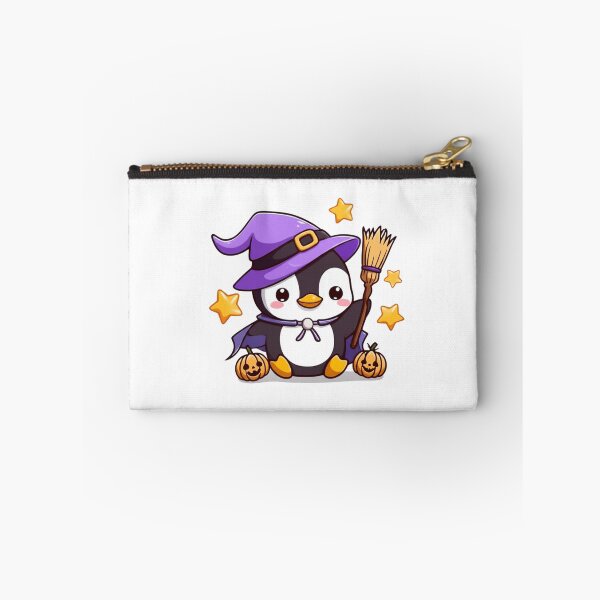 Item preview, Cute Witch Penguin Halloween Chibi Cartoon | Kawaii Penguin with Witch Hat, Cape, Broom & Pumpkins designed and sold by ColorSplash123.