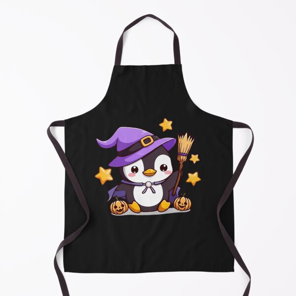 Item preview, Cute Witch Penguin Halloween Chibi Cartoon | Kawaii Penguin with Witch Hat, Cape, Broom & Pumpkins designed and sold by ColorSplash123.