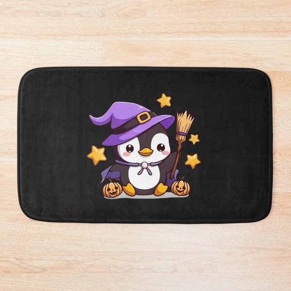 Item preview, Cute Witch Penguin Halloween Chibi Cartoon | Kawaii Penguin with Witch Hat, Cape, Broom & Pumpkins designed and sold by ColorSplash123.