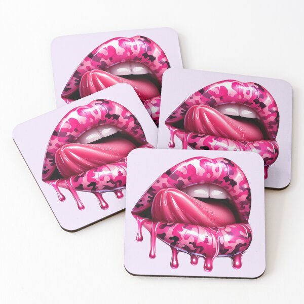 Item preview, Pink Camo Lips with Tongue – Glossy Dripping Camouflage Lip Art designed and sold by Margival.
