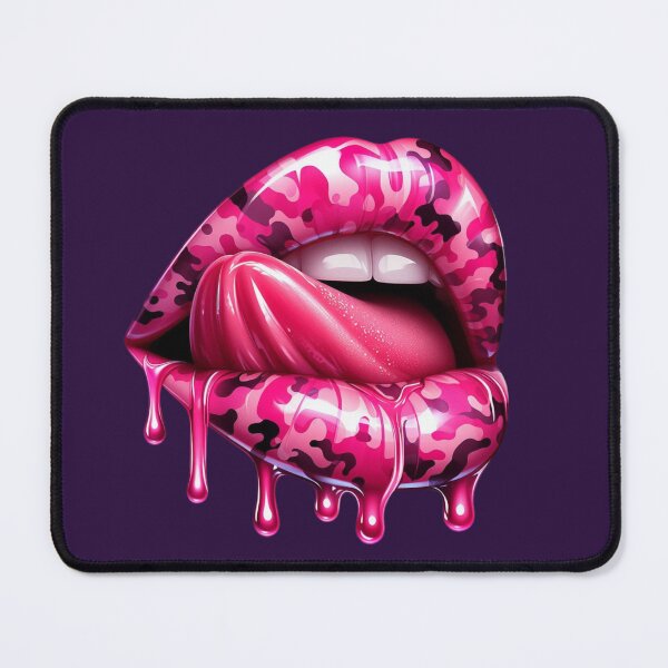 Item preview, Pink Camo Lips with Tongue – Glossy Dripping Camouflage Lip Art designed and sold by Margival.