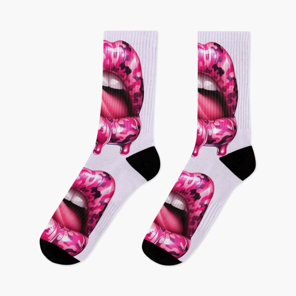 Item preview, Pink Camo Lips with Tongue – Glossy Dripping Camouflage Lip Art designed and sold by Margival.