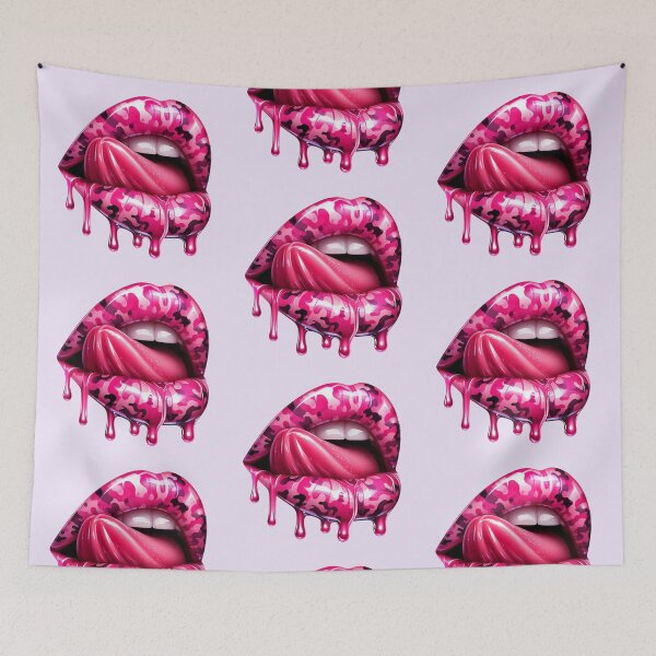 Item preview, Pink Camo Lips with Tongue – Glossy Dripping Camouflage Lip Art designed and sold by Margival.