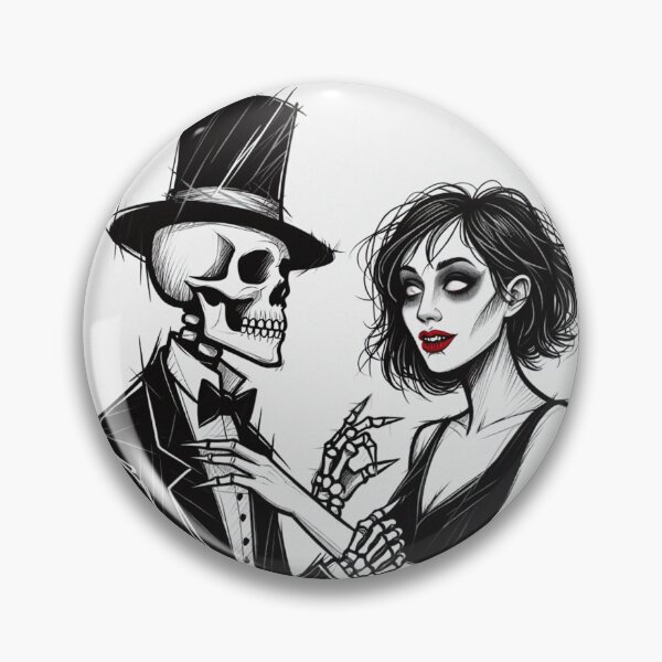 Item preview,  Fancy dapper Skeleton man rotting in the night next to a sexy vampire girl cool horror art designed and sold by Vintage Designs +.