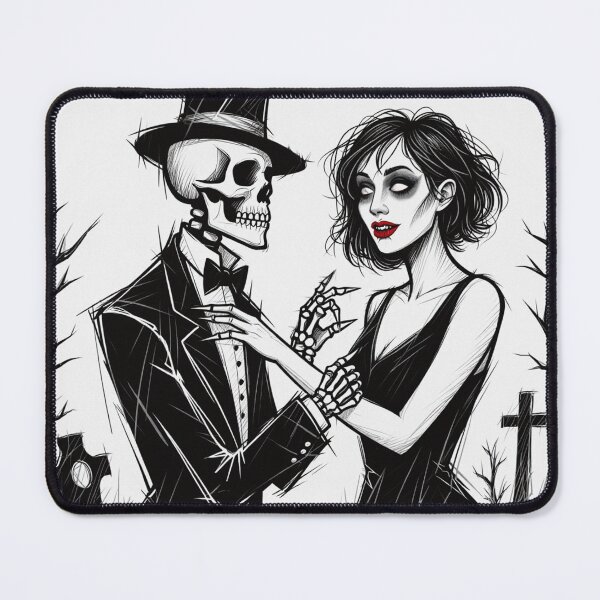 Item preview,  Fancy dapper Skeleton man rotting in the night next to a sexy vampire girl cool horror art designed and sold by Vintage Designs +.