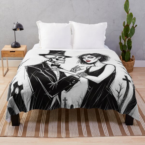 Item preview,  Fancy dapper Skeleton man rotting in the night next to a sexy vampire girl cool horror art designed and sold by Vintage Designs +.