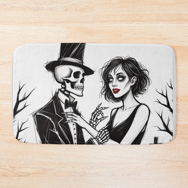 Item preview,  Fancy dapper Skeleton man rotting in the night next to a sexy vampire girl cool horror art designed and sold by Vintage Designs +.