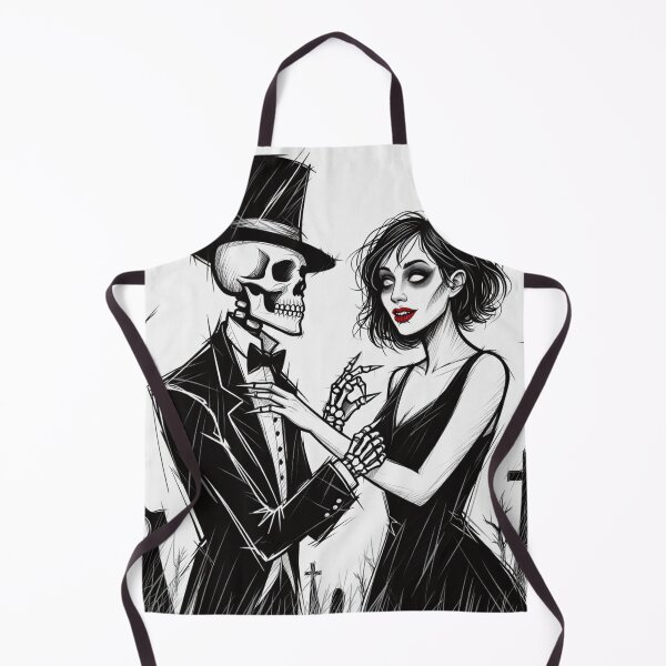 Item preview,  Fancy dapper Skeleton man rotting in the night next to a sexy vampire girl cool horror art designed and sold by Vintage Designs +.