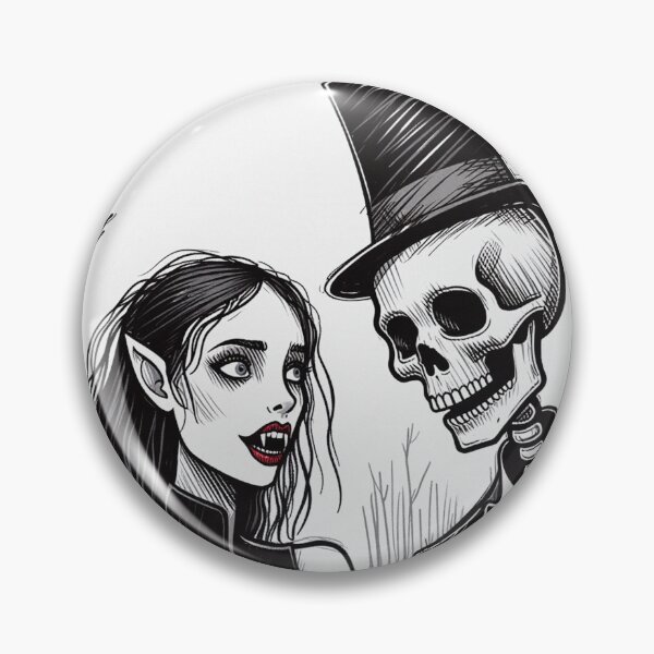 Item preview, Fancy dapper Skeleton man rotting in the night next to a sexy vampire girl cool horror art designed and sold by Vintage Designs +.