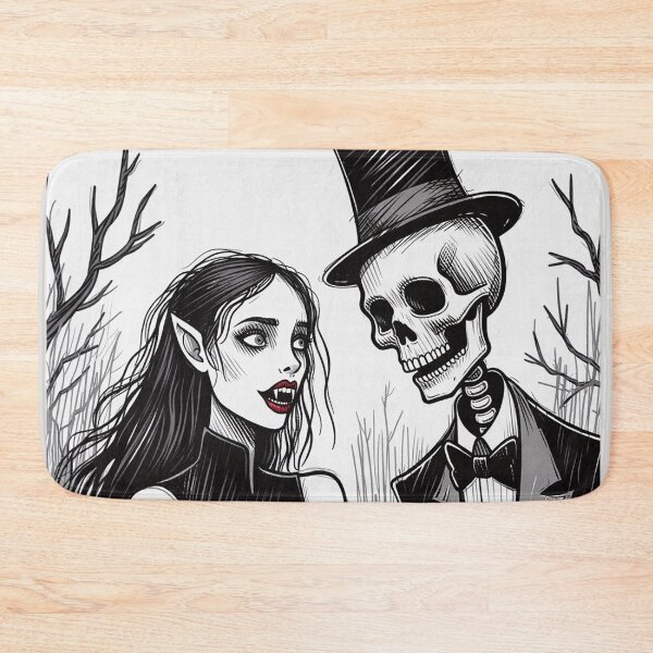 Item preview, Fancy dapper Skeleton man rotting in the night next to a sexy vampire girl cool horror art designed and sold by Vintage Designs +.