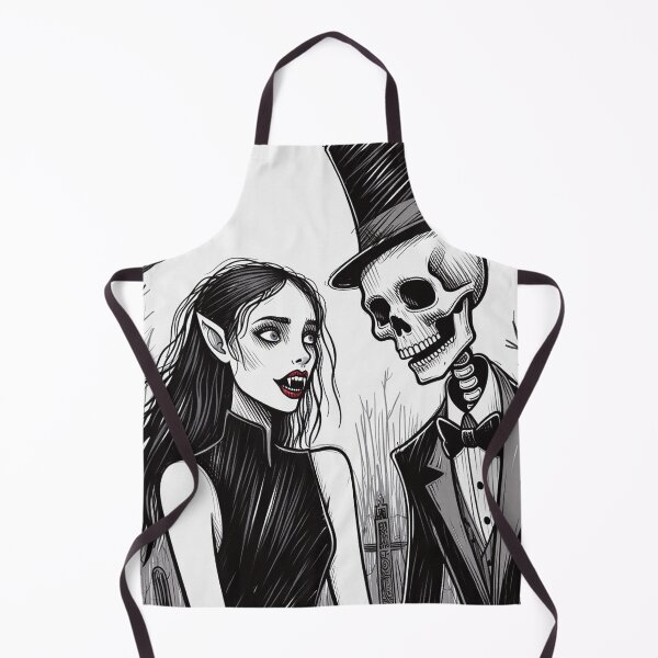 Item preview, Fancy dapper Skeleton man rotting in the night next to a sexy vampire girl cool horror art designed and sold by Vintage Designs +.