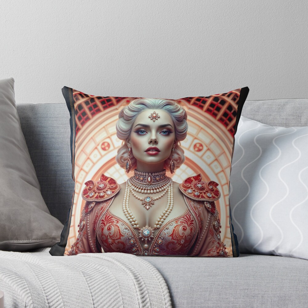 Baroque Portrait Of Lyrella Mestheldrad Lady Of Othengrad Mesmerizing AI Concept Art by Xzendor7 Decorative Art Print Throw Pillow