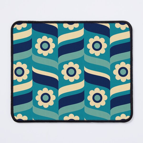 Item preview, 1970s Groovy Daisies Waves Beige and Blue designed and sold by miavaldez.