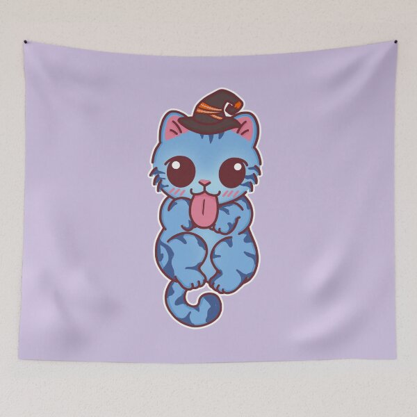 Item preview, Kawaii Blue Derpy Cat with Halloween Hat designed and sold by BGMeYou.