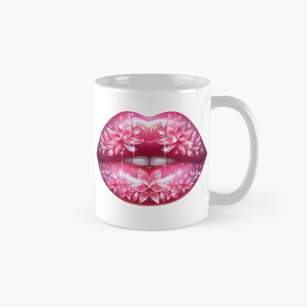 Item preview, Floral Pink Lips – Glossy Sparkling Lip Art with Flowers designed and sold by Margival.