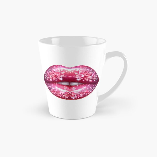 Item preview, Floral Pink Lips – Glossy Sparkling Lip Art with Flowers designed and sold by Margival.