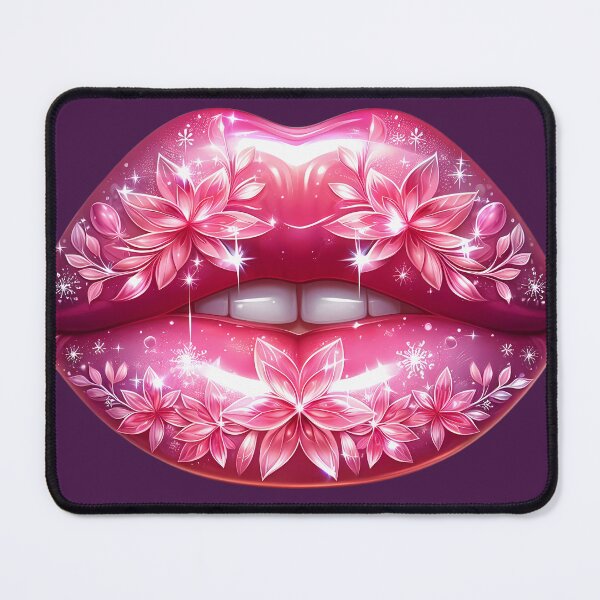 Item preview, Floral Pink Lips – Glossy Sparkling Lip Art with Flowers designed and sold by Margival.